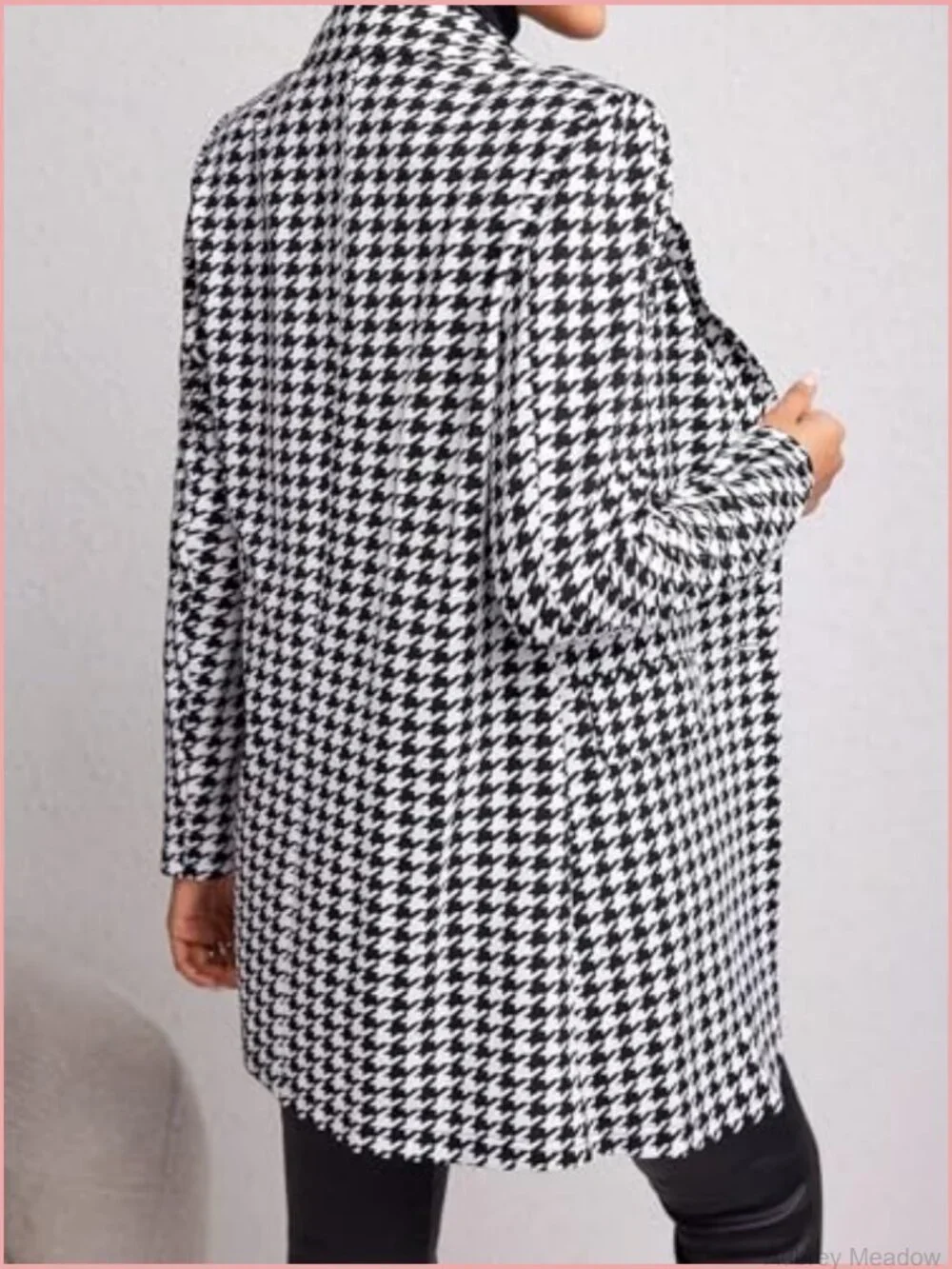 Houndstooth Print Lapel Single Button Blazer Long Sleeve